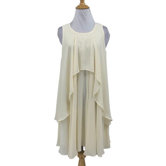 Topshop Dress Womens 6 Cream Sleeveless Ruffles Waterfall Chiffon Trapeze Mini - Picture 1 of 16